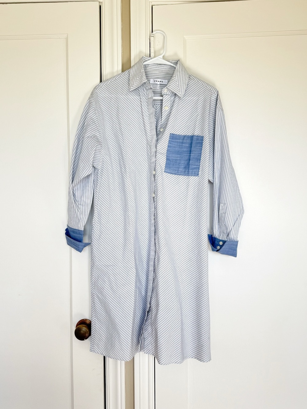 FRAME Striped Collared Button Down Shirt Dress